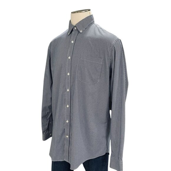 Lands End Supima Cotton Button Down Shirt Tailored Fit Blue Check 17/37 - Picture 6 of 7